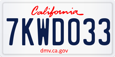 CA license plate 7KWD033