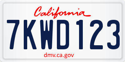 CA license plate 7KWD123