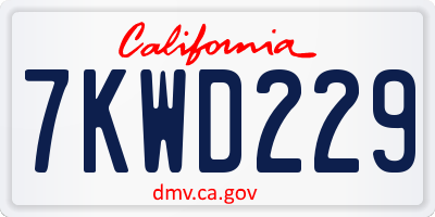 CA license plate 7KWD229