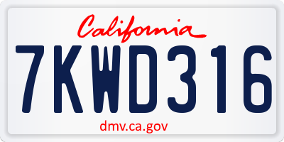 CA license plate 7KWD316