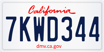 CA license plate 7KWD344
