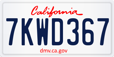 CA license plate 7KWD367
