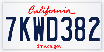 CA license plate 7KWD382