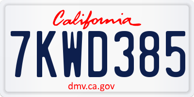 CA license plate 7KWD385