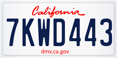 CA license plate 7KWD443