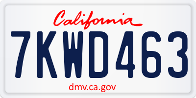CA license plate 7KWD463