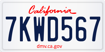 CA license plate 7KWD567