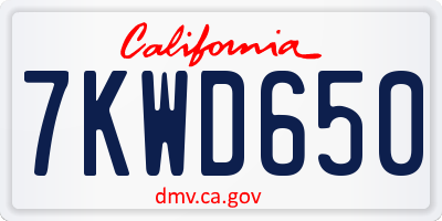 CA license plate 7KWD650