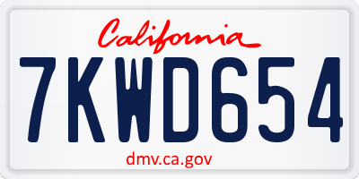 CA license plate 7KWD654