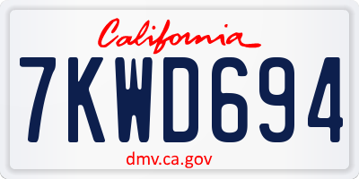 CA license plate 7KWD694