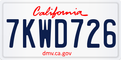CA license plate 7KWD726