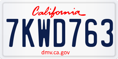 CA license plate 7KWD763