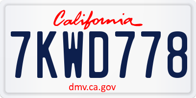 CA license plate 7KWD778