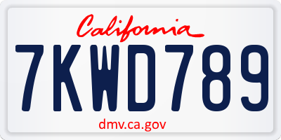 CA license plate 7KWD789