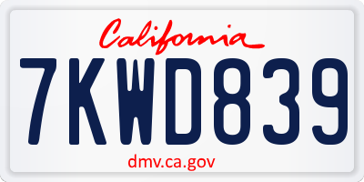 CA license plate 7KWD839