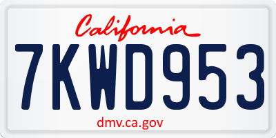 CA license plate 7KWD953