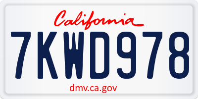 CA license plate 7KWD978