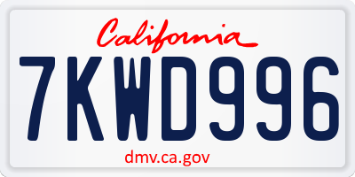 CA license plate 7KWD996