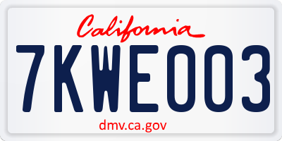 CA license plate 7KWE003
