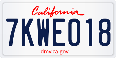 CA license plate 7KWE018
