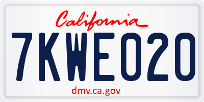 CA license plate 7KWE020