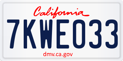 CA license plate 7KWE033