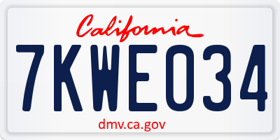CA license plate 7KWE034