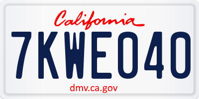 CA license plate 7KWE040