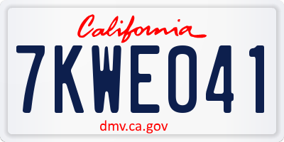 CA license plate 7KWE041