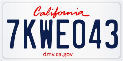 CA license plate 7KWE043