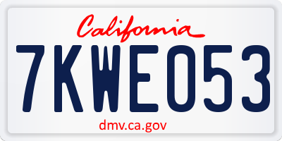 CA license plate 7KWE053