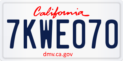 CA license plate 7KWE070