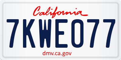 CA license plate 7KWE077