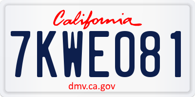 CA license plate 7KWE081
