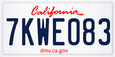 CA license plate 7KWE083