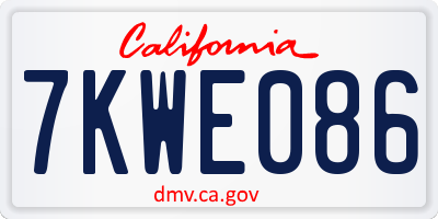 CA license plate 7KWE086