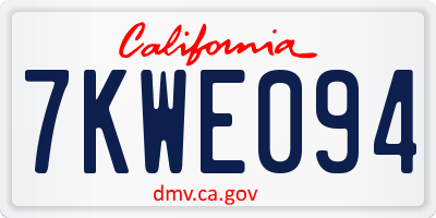 CA license plate 7KWE094
