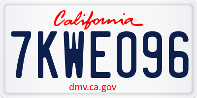 CA license plate 7KWE096