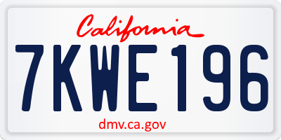 CA license plate 7KWE196