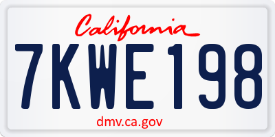 CA license plate 7KWE198