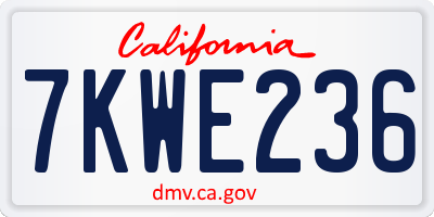 CA license plate 7KWE236