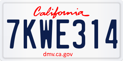 CA license plate 7KWE314