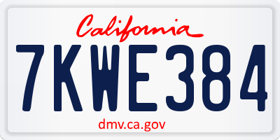 CA license plate 7KWE384