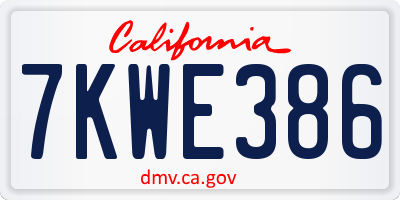 CA license plate 7KWE386