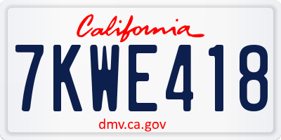 CA license plate 7KWE418