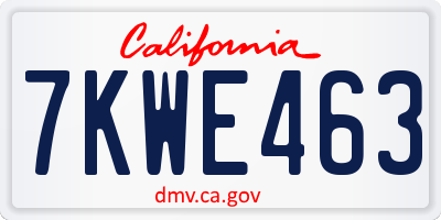 CA license plate 7KWE463