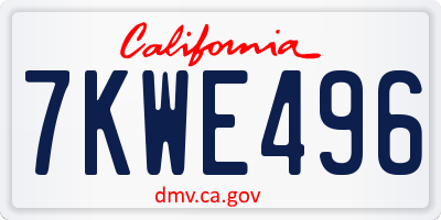 CA license plate 7KWE496