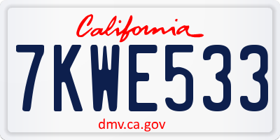 CA license plate 7KWE533