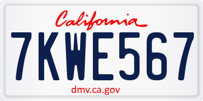 CA license plate 7KWE567
