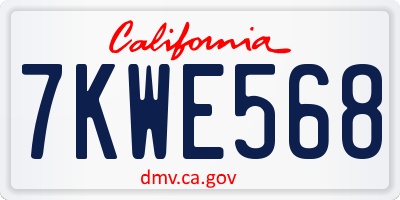 CA license plate 7KWE568
